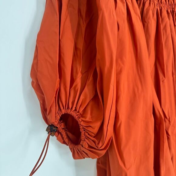 STAUD Bow Dress Smocked Waist Dress Size 8 Rust Long Sleeve Peasant Mini - Picture 5 of 10